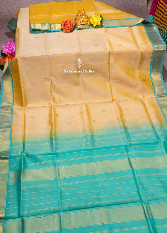 Sandal Pure Silk Cotton Saree With Neon Green Blouse