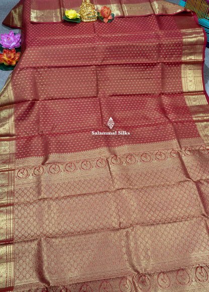 Kanjivaram Maroon Vaira oosi Pure Silk Saree With Traditional Gold Zari Border