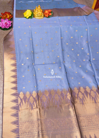 Light Lavender Semi Tussar Fancy Saree With Traditional Temple Border
