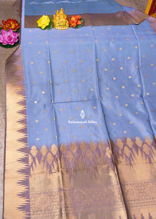 Light Lavender Semi Tussar Fancy Saree With Traditional Temple Border