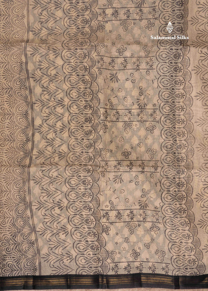 Beige Colour Fancy Cotton Mix Saree With Navy Blue Blouse