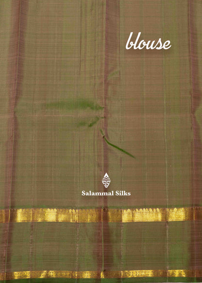 Onion Pink Kanjivaram Pure Silk Saree With Traditional Olive Green Border
