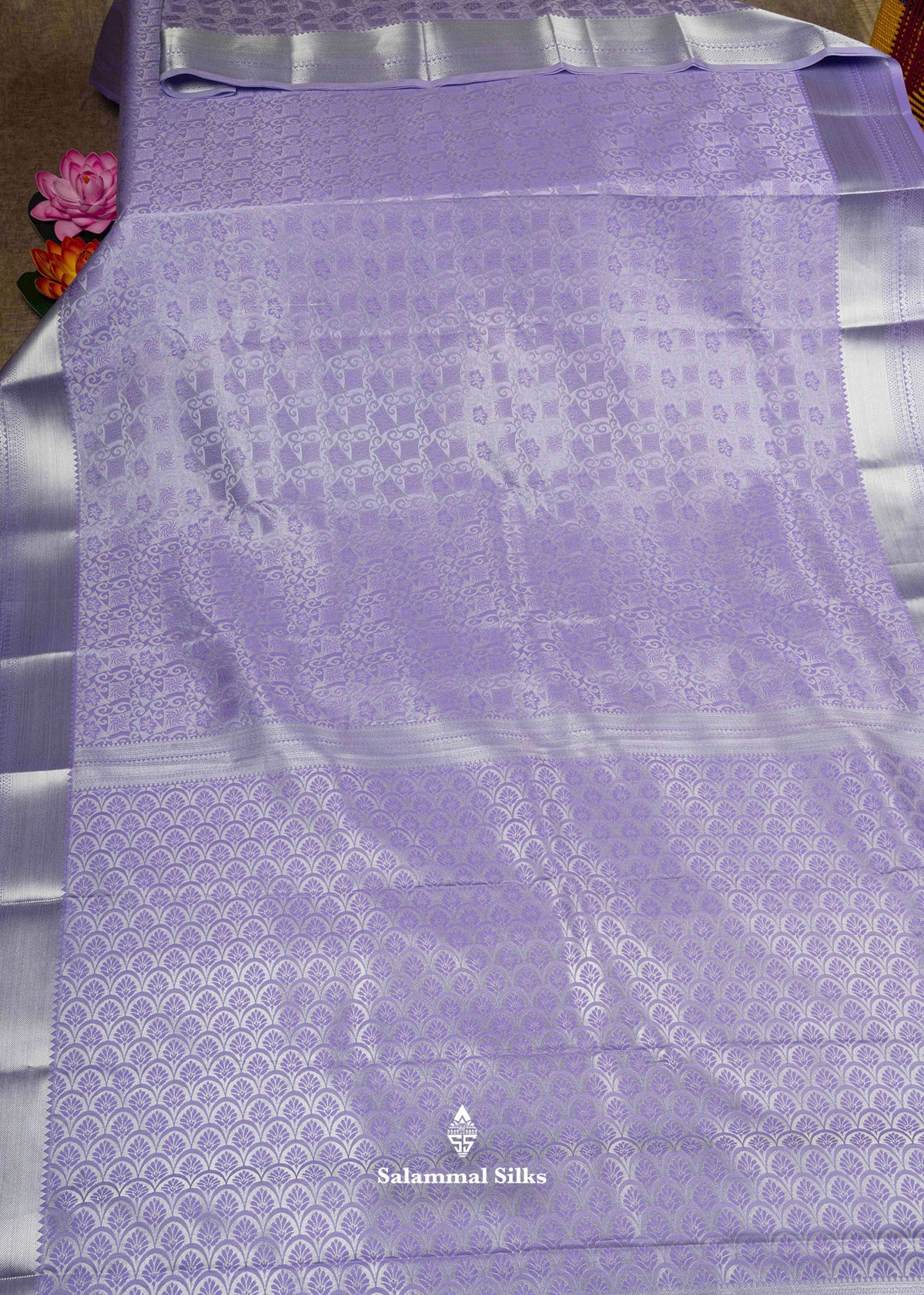 Lavender Bridal Semi Silk Saree With Silver Zari Border