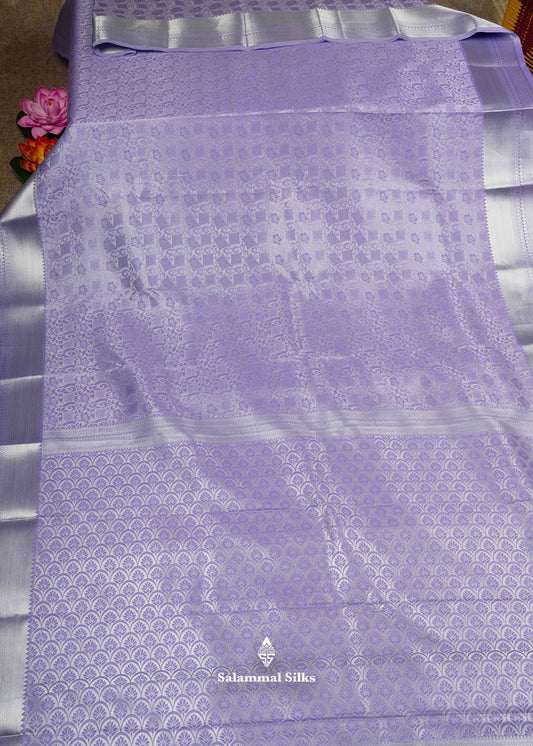 Lavender Bridal Semi Silk Saree With Silver Zari Border