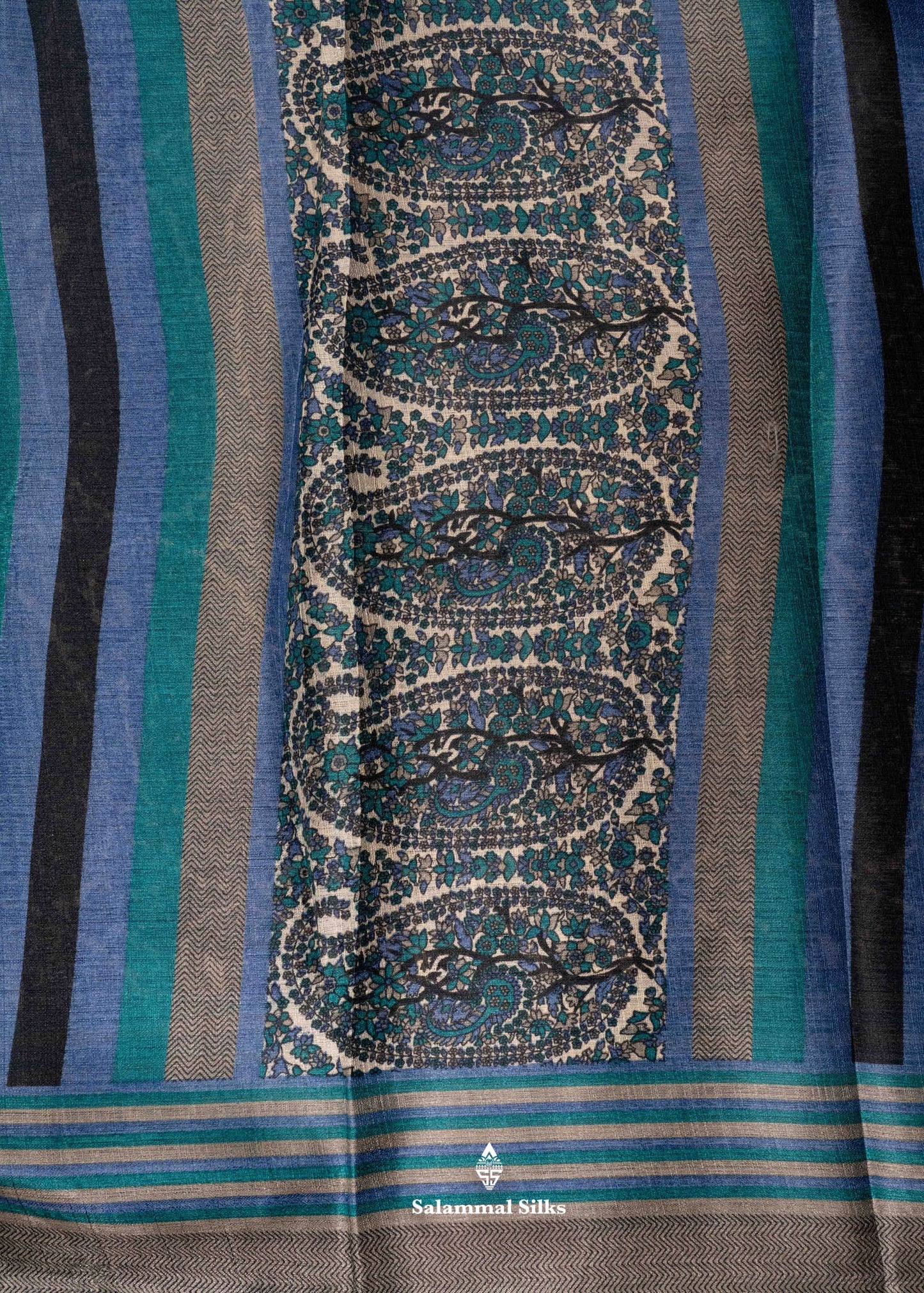 Ink Blue Colour Floral Design Semi Tussar Saree With Blouse