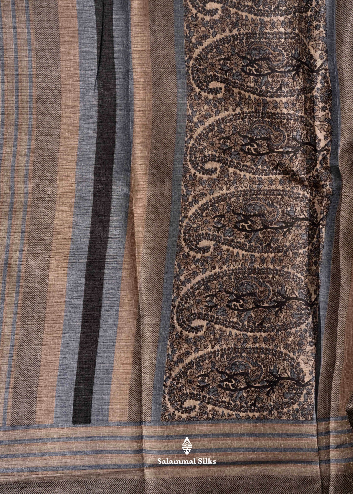 Ink Blue Colour Floral Design Semi Tussar Saree With Blouse