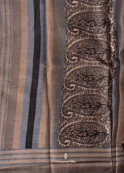 Ink Blue Colour Floral Design Semi Tussar Saree With Blouse