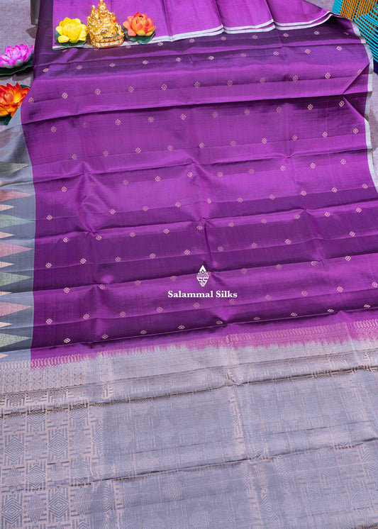 Kanjivaram Violet Colour Pure Silk Saree With One Side Border