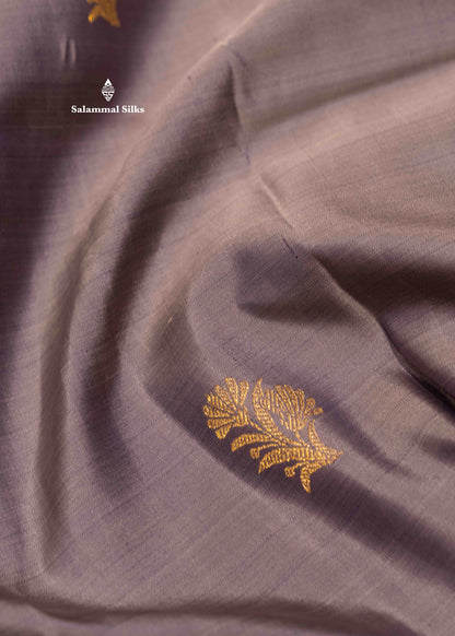 Grey Colour Kanjivaram Pure Silk Saree With Navy Blue Traditional Checks Border