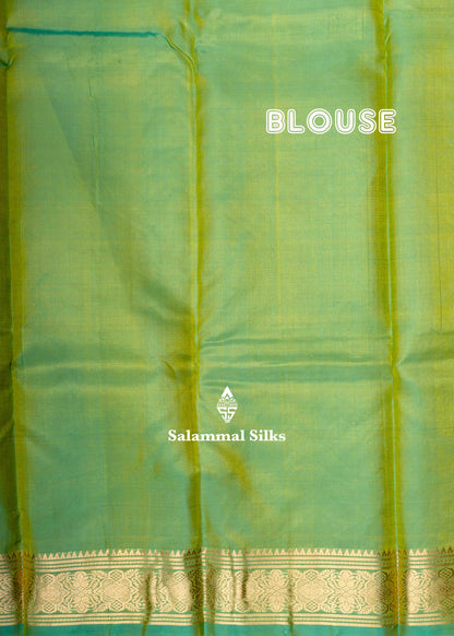 Kanjivaram Yellow Pure Silk Saree With Parrot Green Blouse