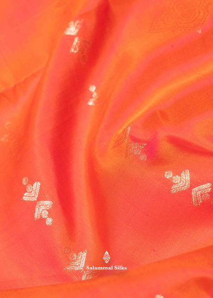 Pinkish Orange Colour Pure Kanjivaram Soft Silk Saree With Pink Border