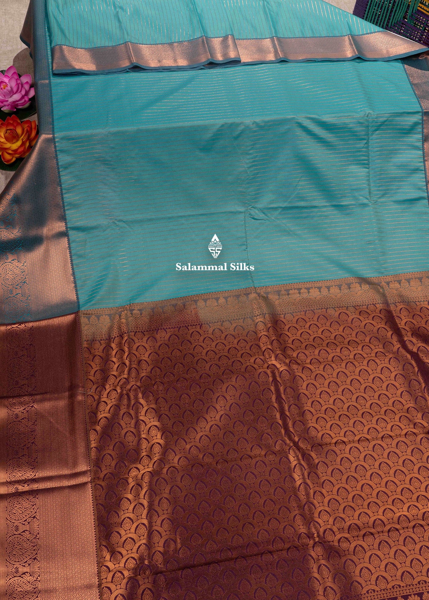 Sky Blue Semi Silk Saree With Dark Magenta Blouse