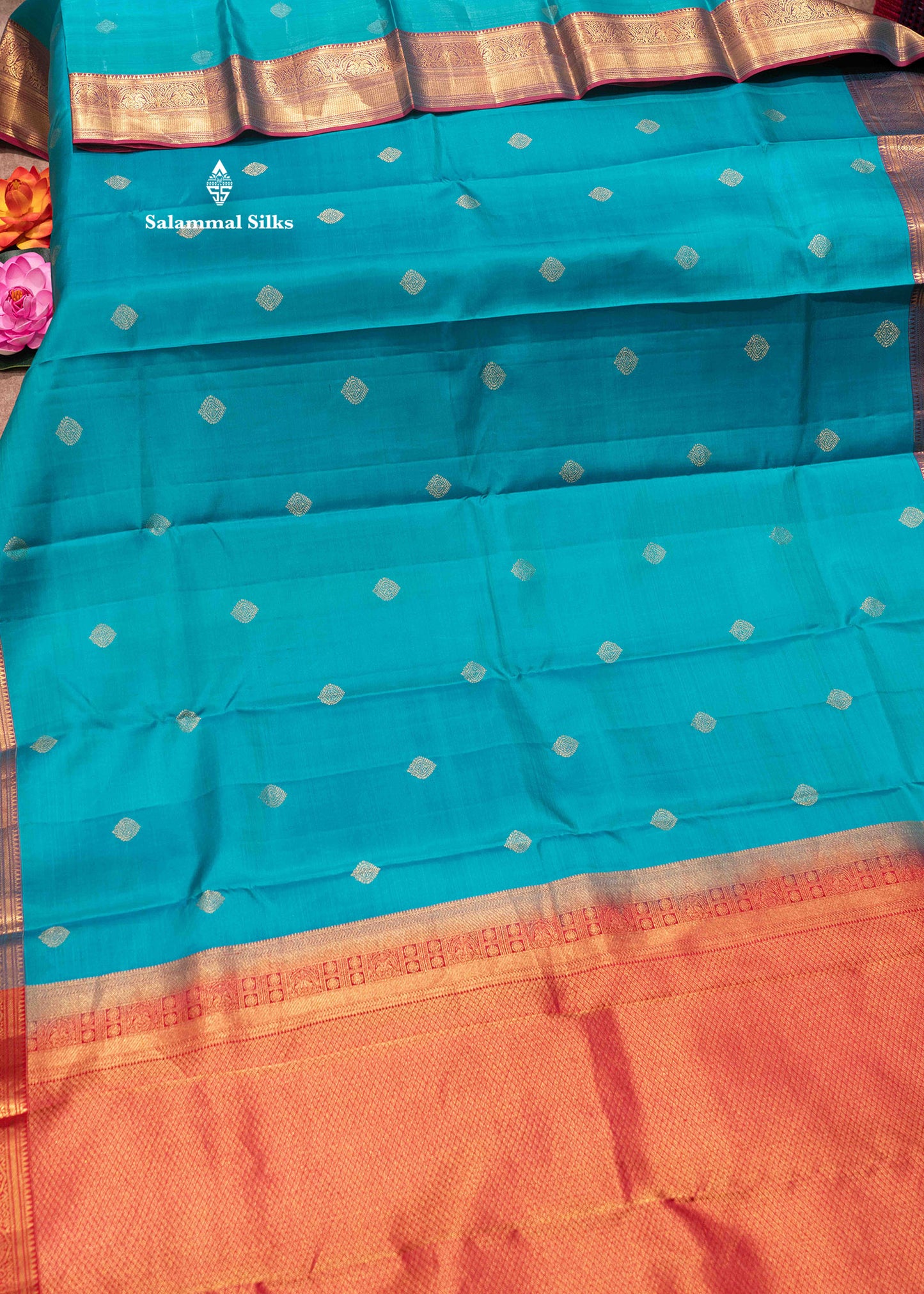 Sapphire Green Colour Kanjivaram Pure Silk Saree With Gold Zari Border