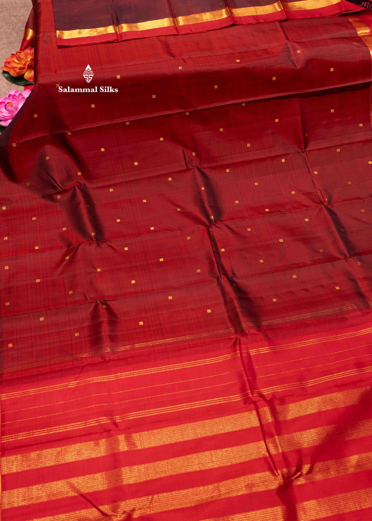 Dark Maroon Colour Kanjivaram Pure Silk Saree With Small Border