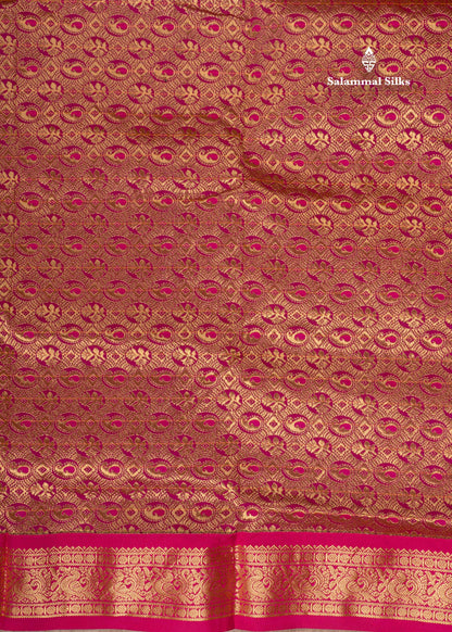 9 Yards Semi Silk Saree Army Green Colour with Pink Border