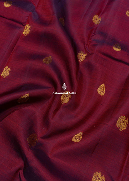 Kanjivaram Dark Maroon Pure Silk Saree With Orange Shade Blouse