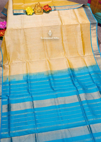 Sandal Pure Silk Cotton Saree With Sky Blue Blouse
