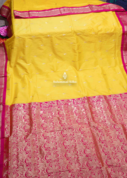9 Yards Semi Silk Saree Pink Colour with Royal Blue Border