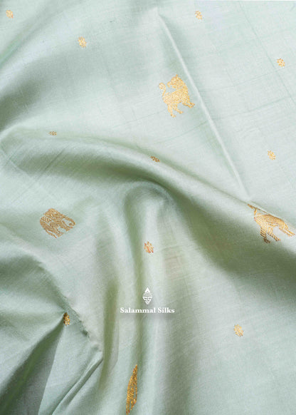 Kanjivaram Elaichi Green Pure Silk Saree With Onion Pink Blouse