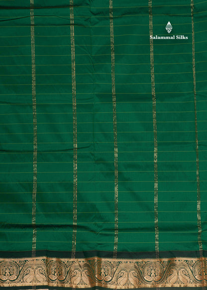 9 Yards Semi Silk Saree Green Colour with Bottle Green Border