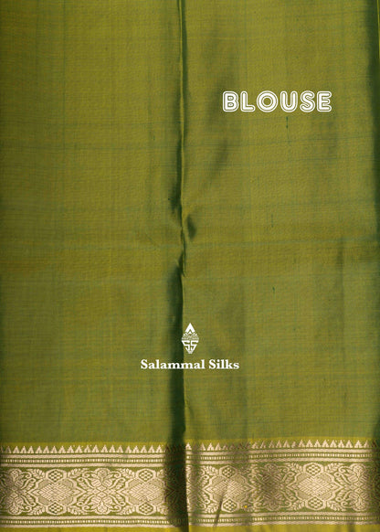 Kanjivaram Bottle Green Pure Silk Saree With Yellow Green Blouse