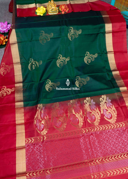 Kanjivaram Bottle Green Pure Silk Saree With Pochampally Blouse