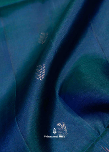 Peacock Blue Pure Kanjivaram Soft Silk Saree With Silver Zari Fancy Border