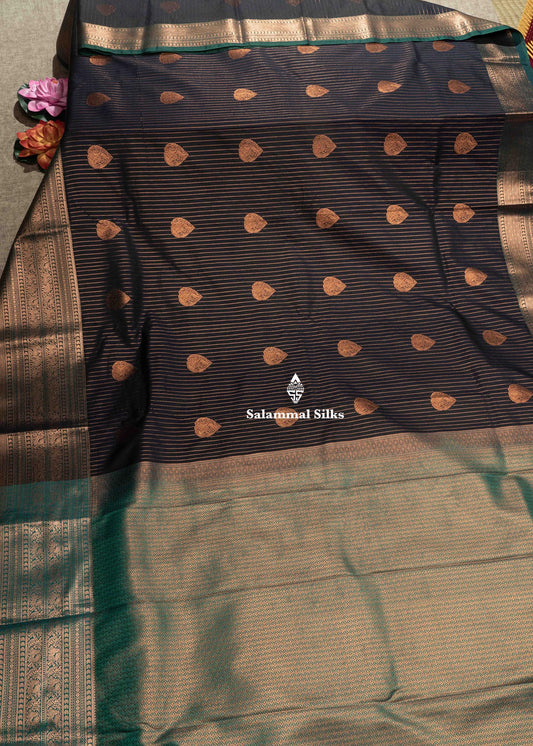 Navy Blue Semi Silk Saree With Copper Zari Traditional Long Size Border