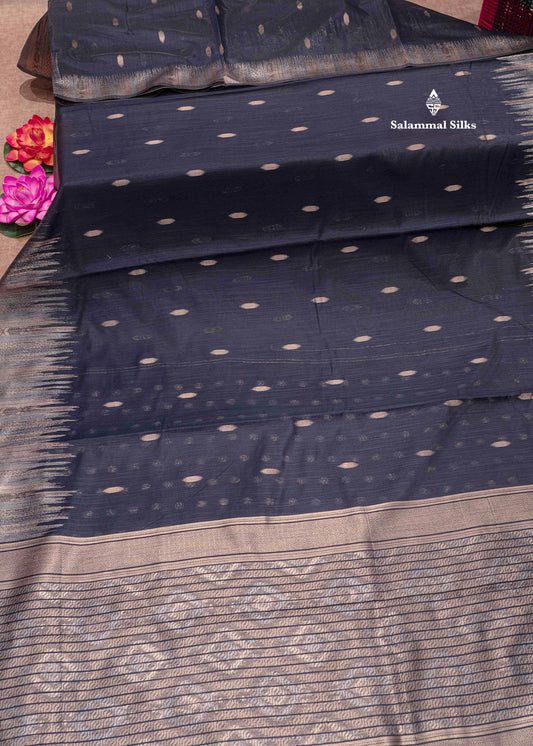 Navy Blue Colour Cotton Mix Saree With Fancy Border