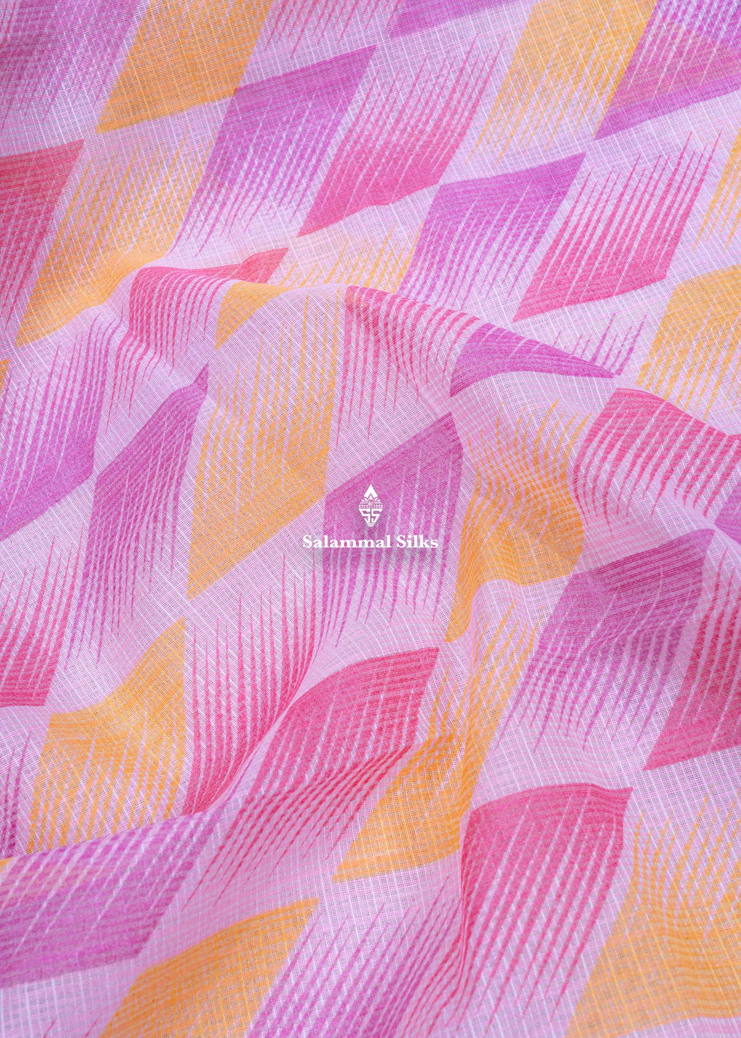 Baby Pink Kota Cotton Printed Saree With Sandal Colour Border