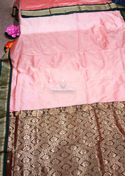 9 Yards Semi Silk Saree Pink Colour with Royal Blue Border