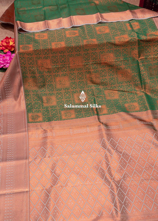 Green Colour Semi Silk Saree With Cream Grey Border