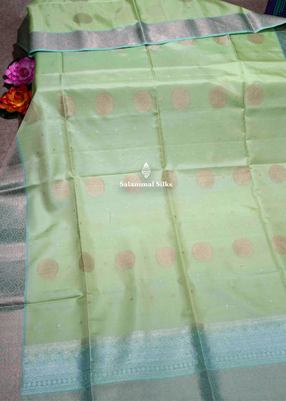 Kanjivaram Light Elaichi Green Pure Soft Silk Saree With Light Green Blouse