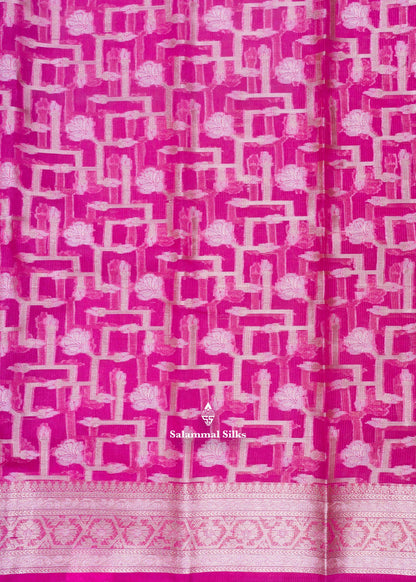 Pink Colour Kota Cotton Saree With Grand Blouse