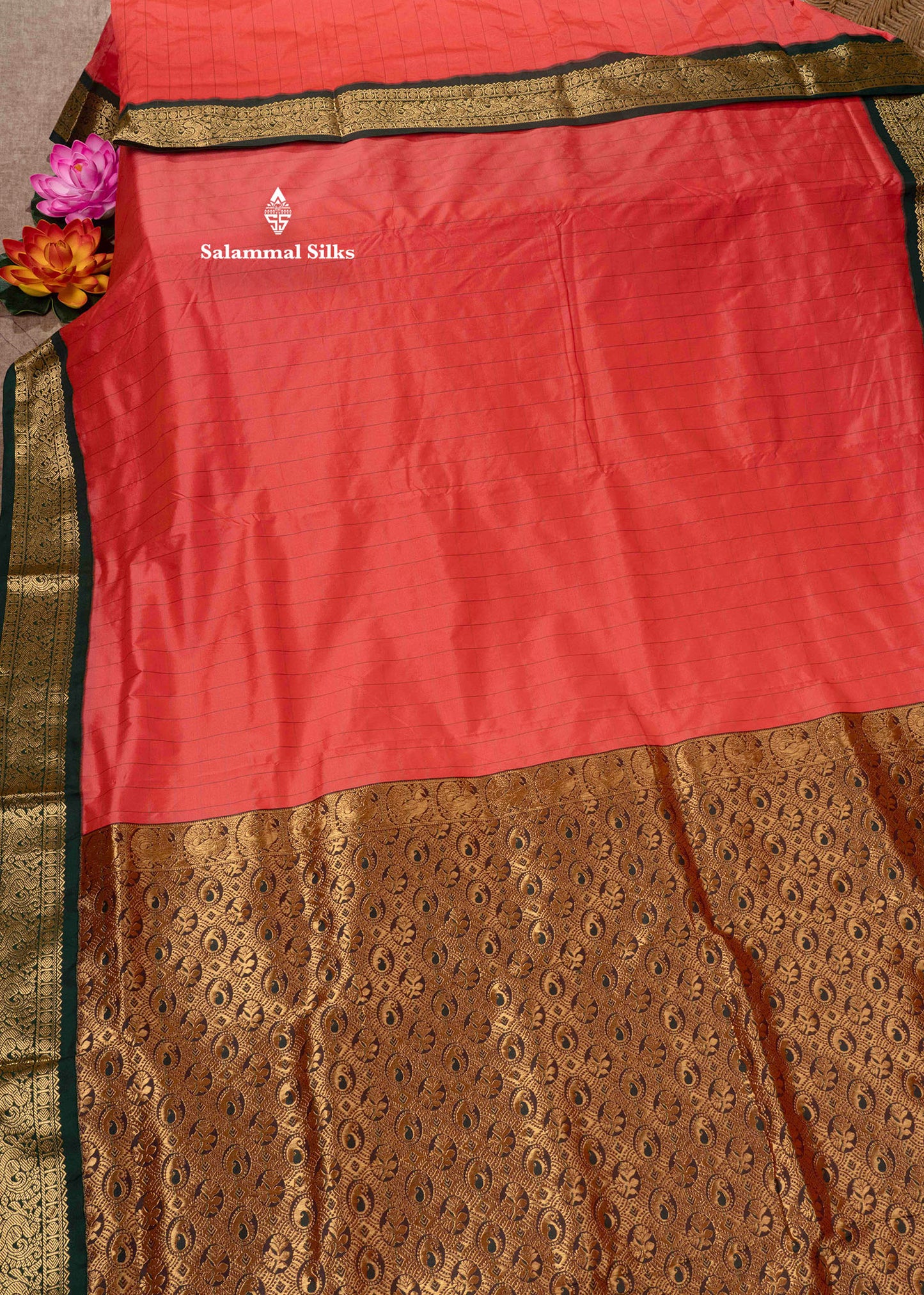 9 Yards Semi Silk Saree Army Green Colour with Pink Border