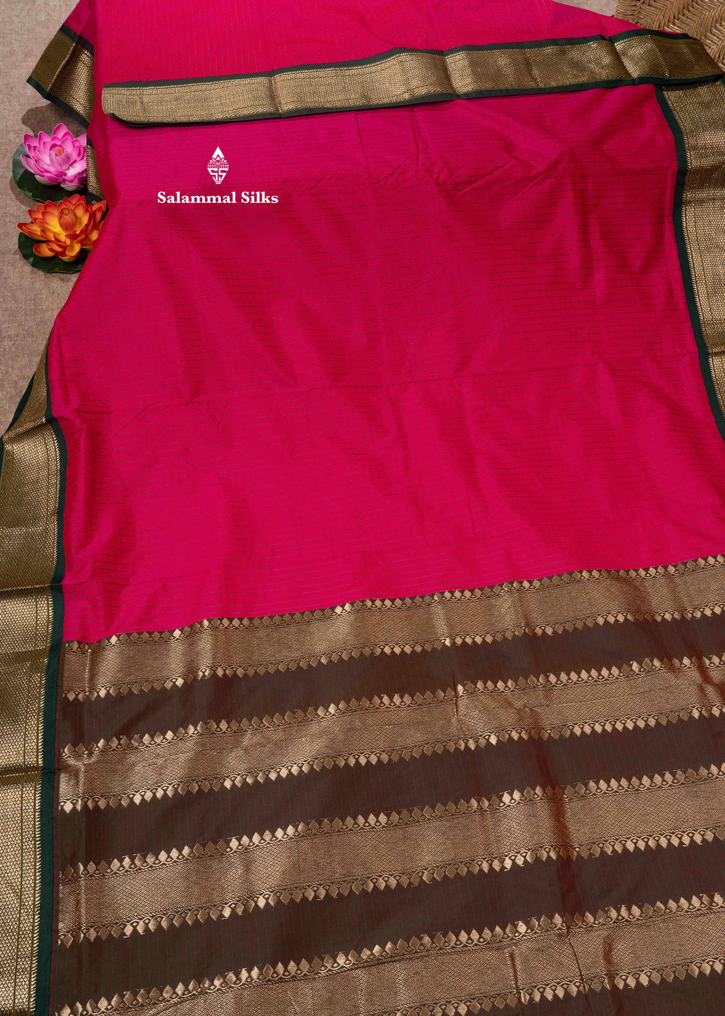 9 Yards Semi Silk Saree Violet Colour with Pink Border