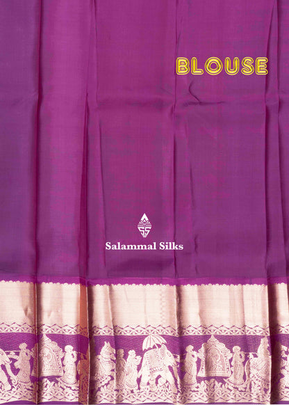 Rexona Green Color Kanjivaram Pure Silk Saree with Pallakku Fancy Border and Magenta Blouse