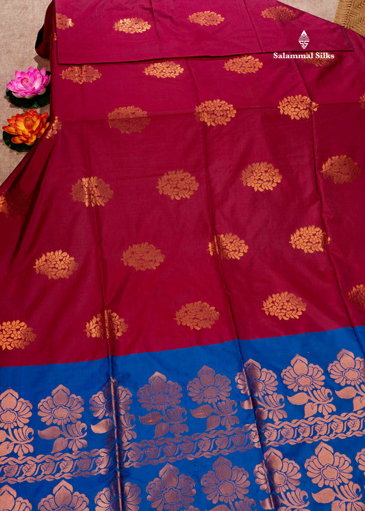 Maroon Colour Semi Soft Silk Saree With Royal Blue Blouse