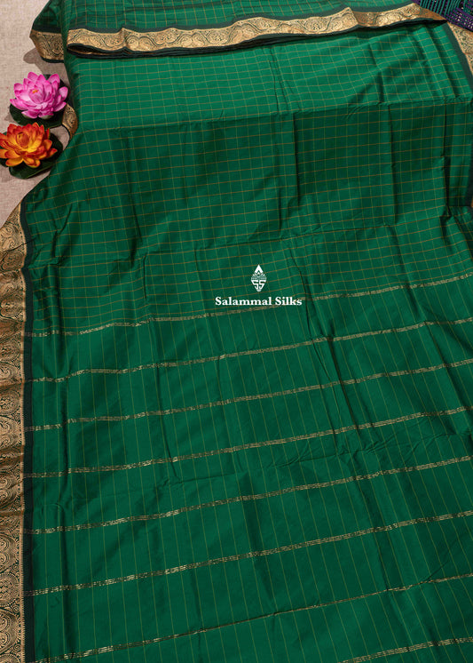 9 Yards Semi Silk Saree Green Colour with Bottle Green Border