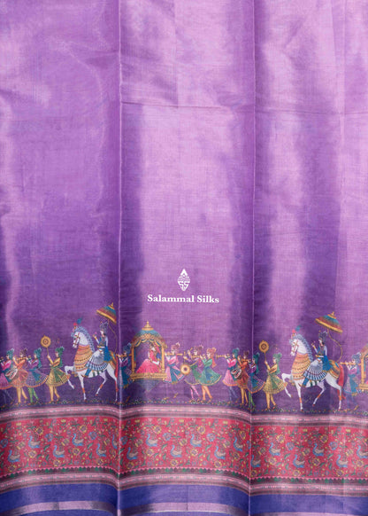 Lavendar Beautiful Kalamkari Tissue Fancy Saree With Blouse