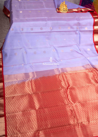 Kanjivaram Pure Silk Saree Lavender With Maroon Border