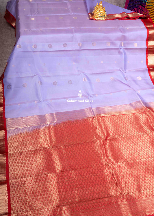 Kanjivaram Pure Silk Saree Lavender With Maroon Border