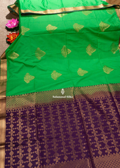 Green Colour Semi Soft Silk Saree With Violet Blouse