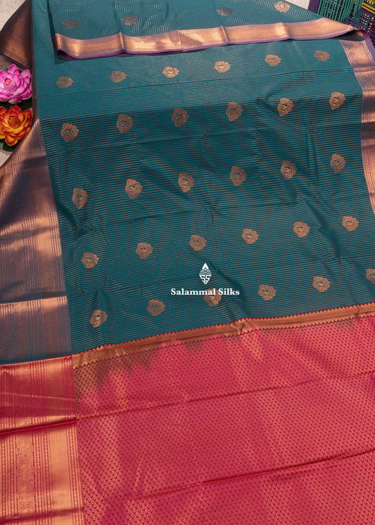 Peacock Green Semi Silk Saree With Pink Blouse