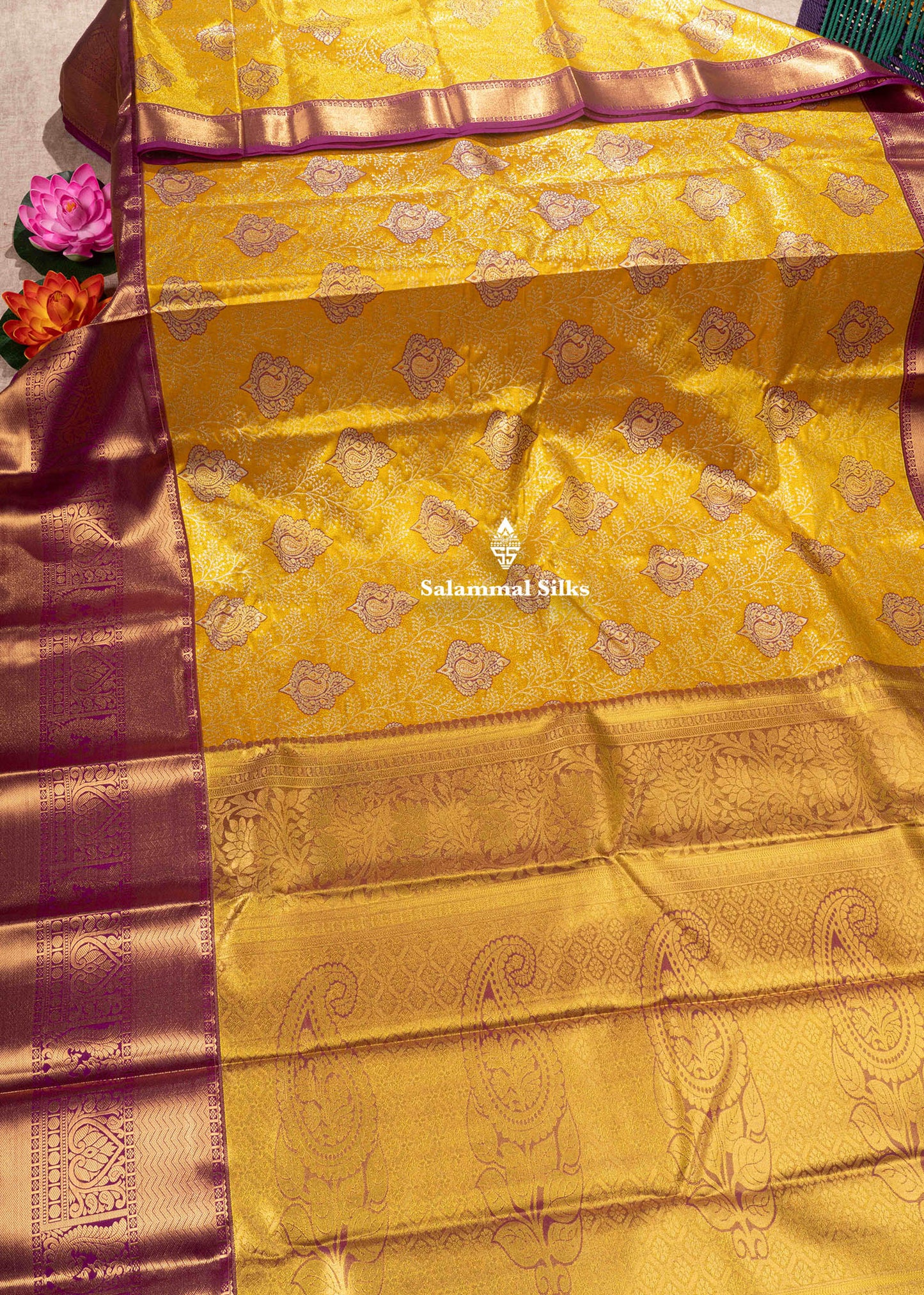 Gold Colour Tissue Semi Silk Saree With Vadamalli Border