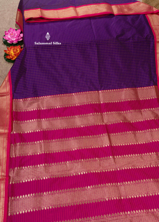 9 Yards Semi Silk Saree Violet Colour with Pink Border