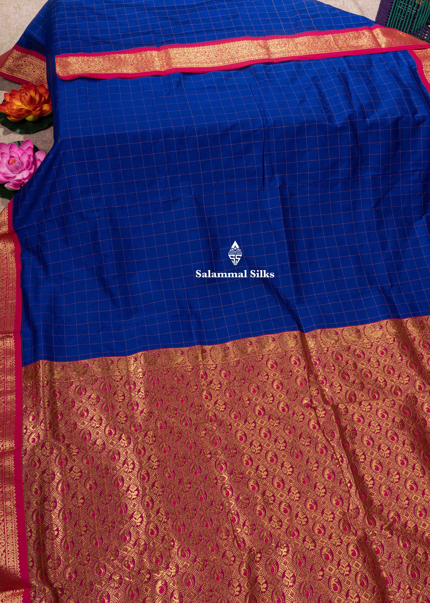 9 Yards Semi Silk Saree Army Green Colour with Pink Border