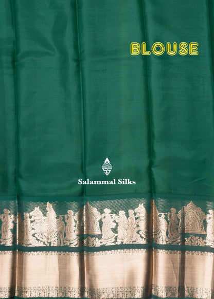 Red Color Kanjivaram Pure Silk Saree with Contrast Green Pallakku Fancy Border