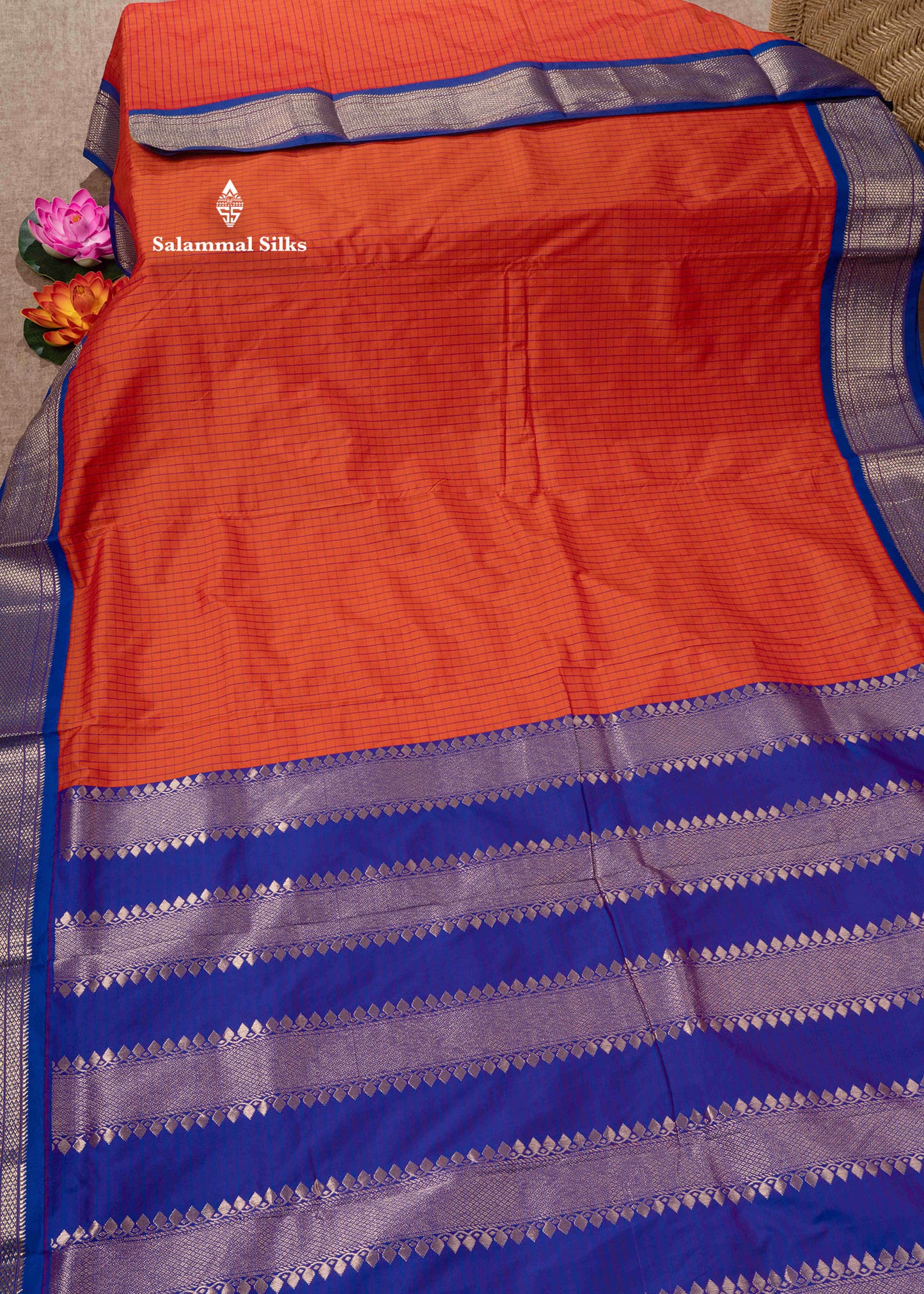 9 Yards Semi Silk Saree Violet Colour with Pink Border