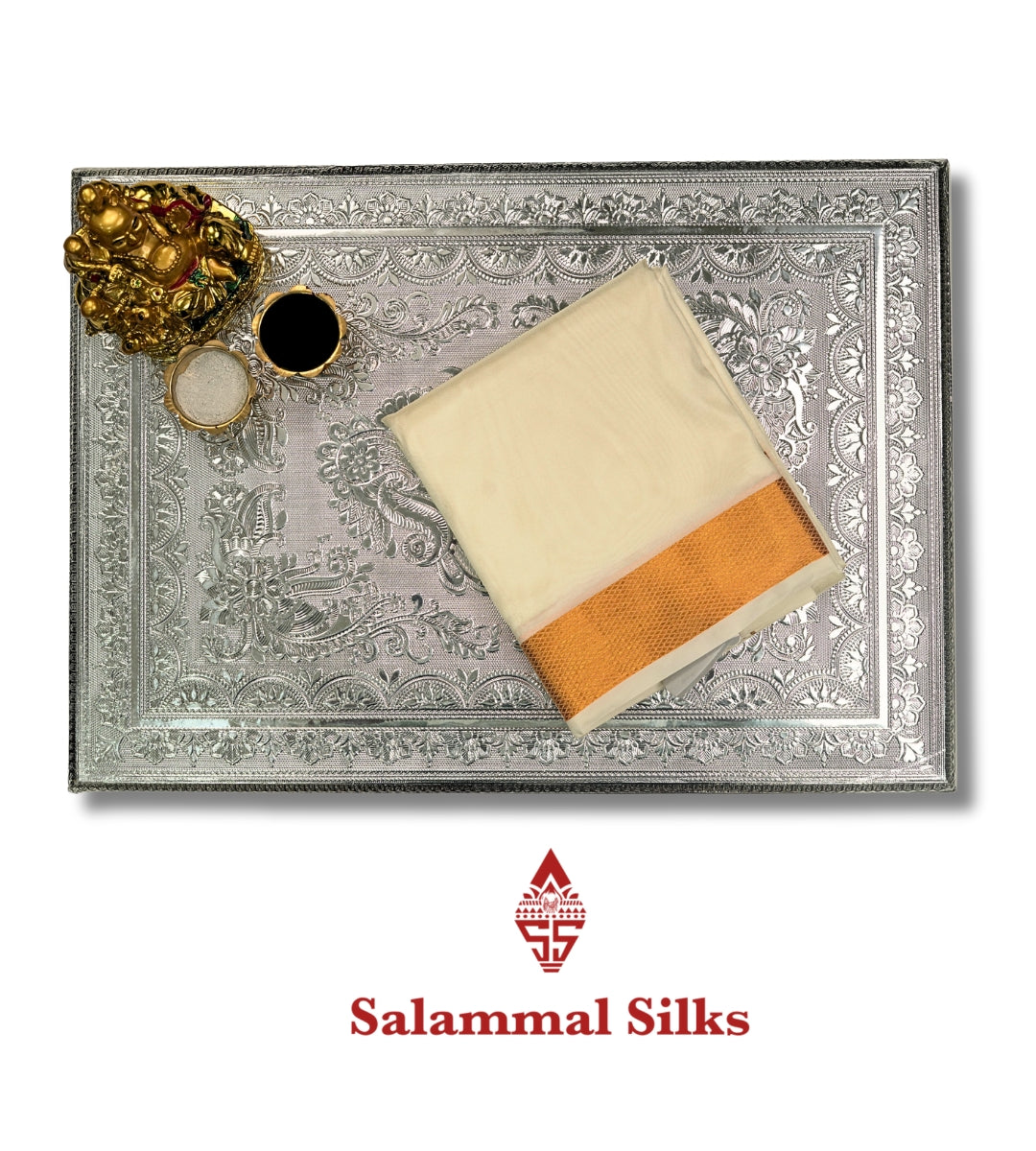 Cream White (Mix) with Gold Zari Border